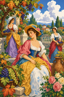 Weinlese-Hofdame Gobelin Lebensbild