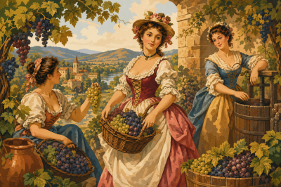 Weinlese-Hofdame Gobelin Lebensbild