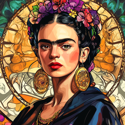 Frida Kahlo Porträt im Stil von Alphonse Mucha