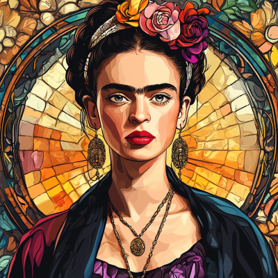Frida Kahlo Porträt im Stil von Alphonse Mucha