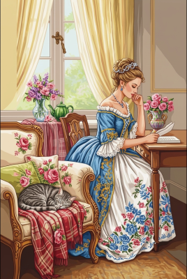 Dame mit Katze beim Lesen