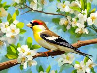 Sperling auf dem blühenden Baum