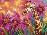 Giraffe zwischen Blumen
