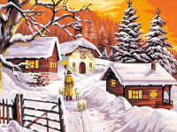 Schneebedeckte Häuser im Dorf