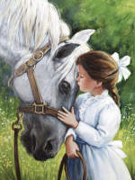 Kleine Dame mit weißem Pferd