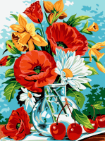 Blumenstillleben mit Kirschen