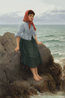 Henry Scott Tuke - Mädchen auf den Felsen Replik