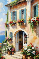 Mediterraneisches Haus mit Blumen