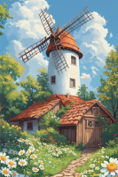 Idyllische Landschaft mit Windmühle