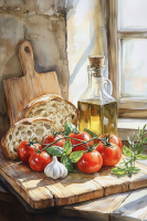 Stilleben mit Brot und Tomaten (Gobelintapestry)
