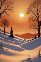 Winterlandschaft mit orangefarbener Himmelsgestaltung