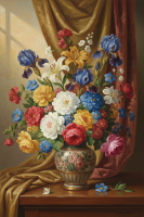Blumenstillleben mit Drapierung