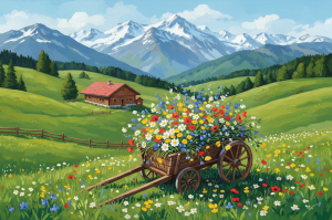 Blumenwagen in alpiner Landschaft – BG26-0227