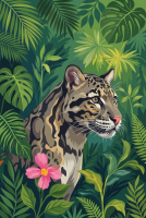 Nebliger Panther im Dschungel-Gobelin