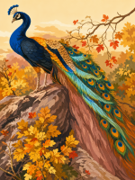 Pfau-Hahn im herbstlichen Stillleben