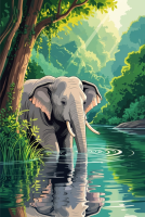 Elefant am Dschungelbach (Gobelin)