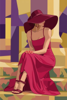 Elegante Dame mit Hut – Version in violettem Kleid