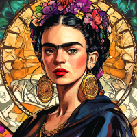 Frida Kahlo Porträt im Stil von Alphonse Mucha