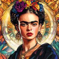 Frida Kahlo Porträt im Stil von Alphonse Mucha