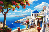 Griechische Küstenansicht als Gobelin