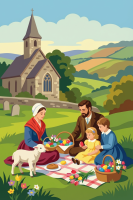 Oster-Picknick auf dem Feld