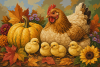 Herbstliche Hühnerfamilie