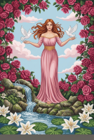 Frau in einem Rosengarten